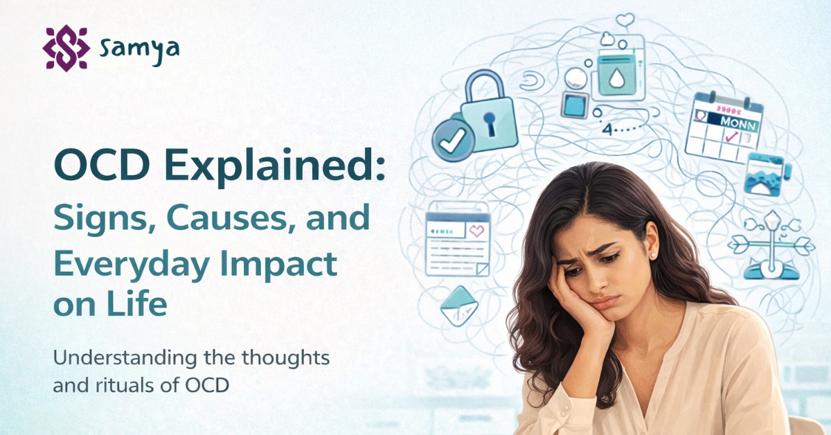 OCD explained showing repetitive thoughts, daily stress, and emotional impact on everyday life