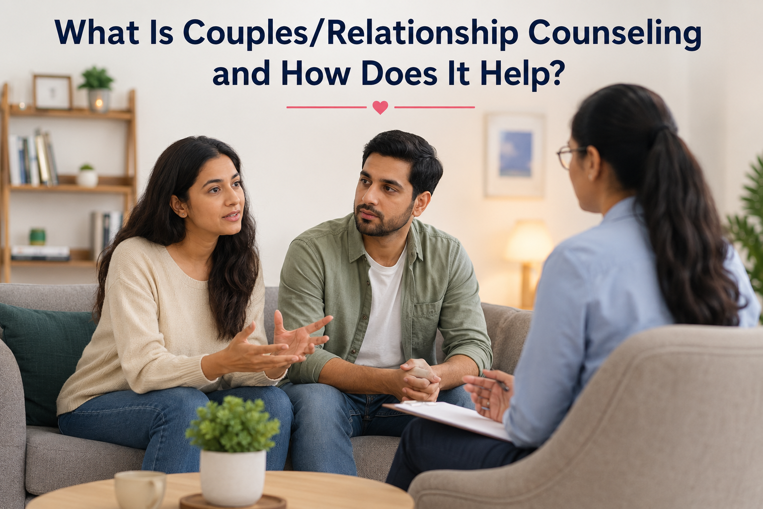Couple talking with a counselor during a relationship counseling session